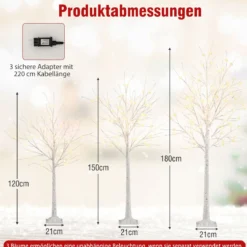 3-teilig Beleuchtetes Birkenbaum-Set 120/150/180cm vorgelichteter künstlicher Weihnachtsbaum Weiß