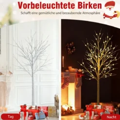 3-teilig Beleuchtetes Birkenbaum-Set 120/150/180cm vorgelichteter künstlicher Weihnachtsbaum Weiß