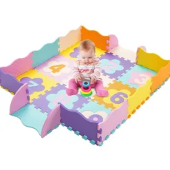 75-teilige Baby-Spielmatte Baby EVA-Bodenmatte Puzzlematte mit Zaun Bunt