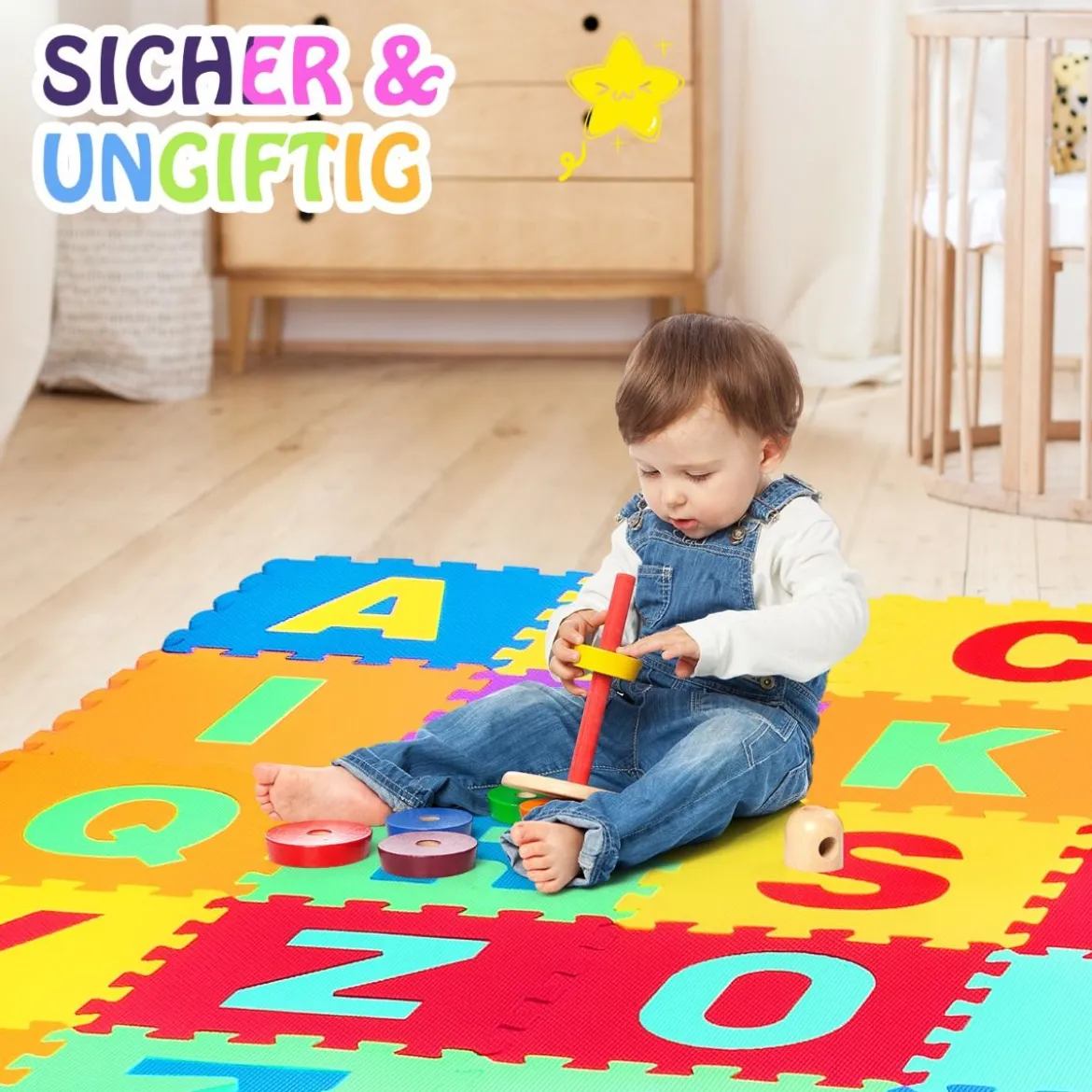 72-teilige Bodenpuzzle-Spielmatte für Kinder Puzzlematte Kinder Spielmatte 31,5 x 31,5 x 1 cm Bunt