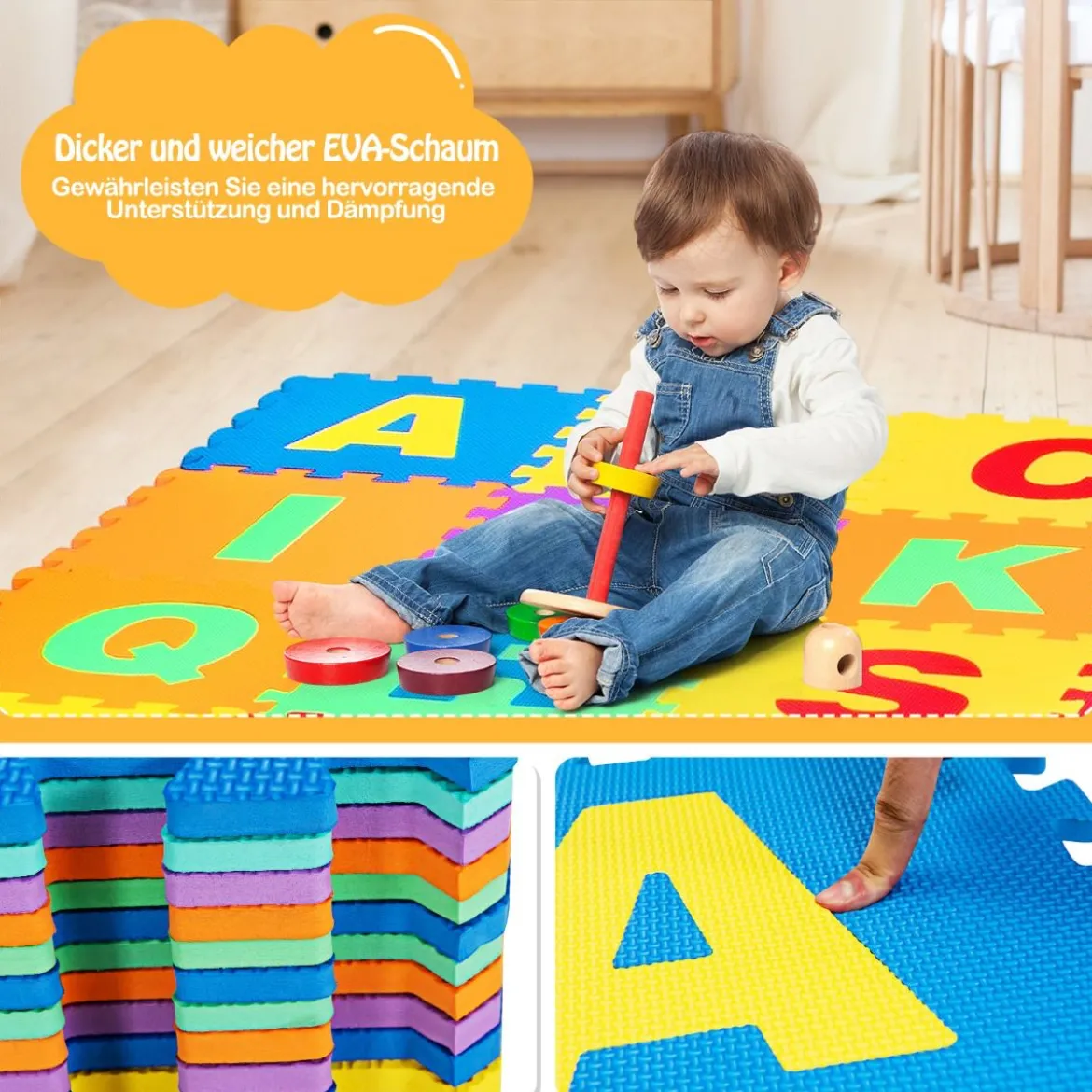 72-teilige Bodenpuzzle-Spielmatte für Kinder Puzzlematte Kinder Spielmatte 31,5 x 31,5 x 1 cm Bunt