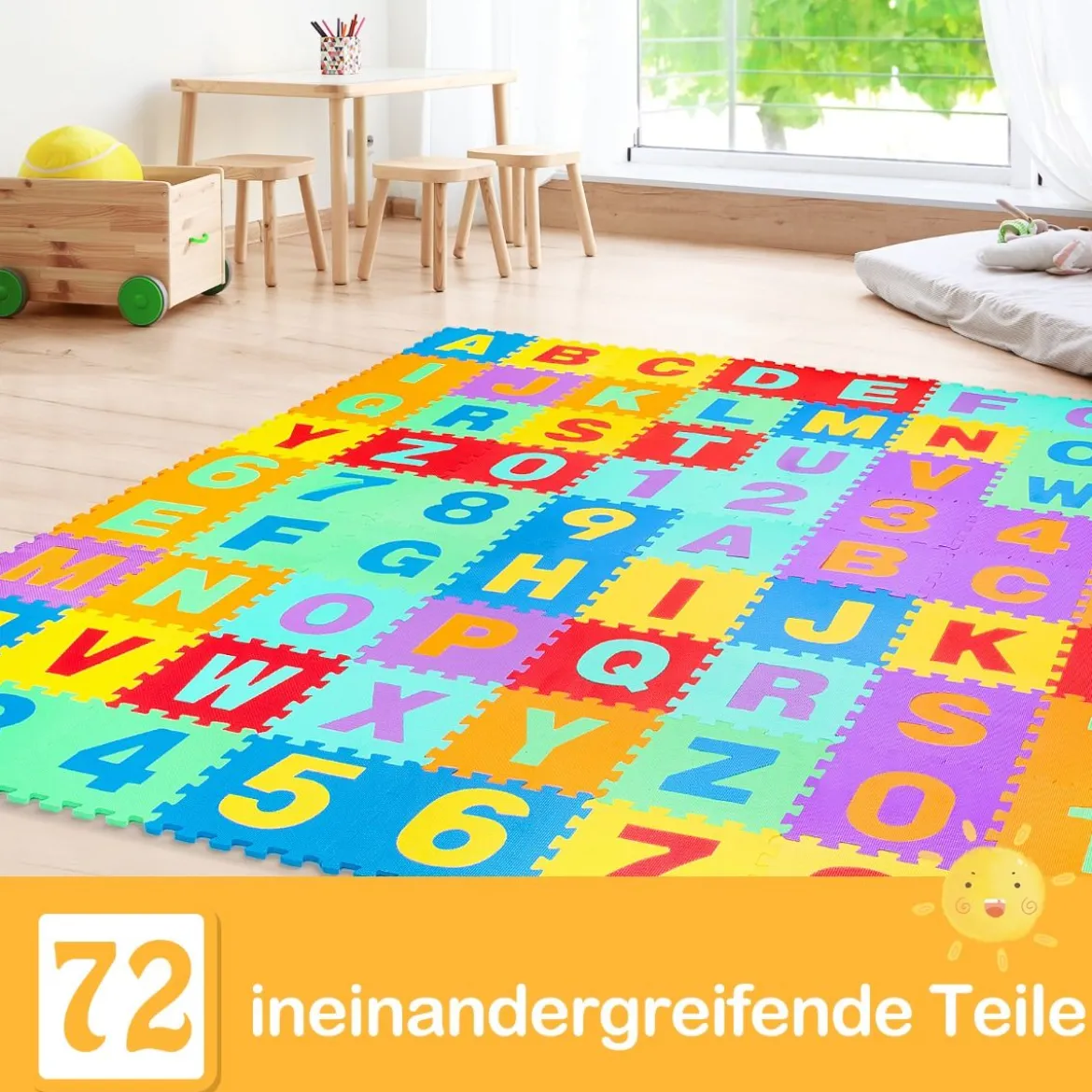 72-teilige Bodenpuzzle-Spielmatte für Kinder Puzzlematte Kinder Spielmatte 31,5 x 31,5 x 1 cm Bunt