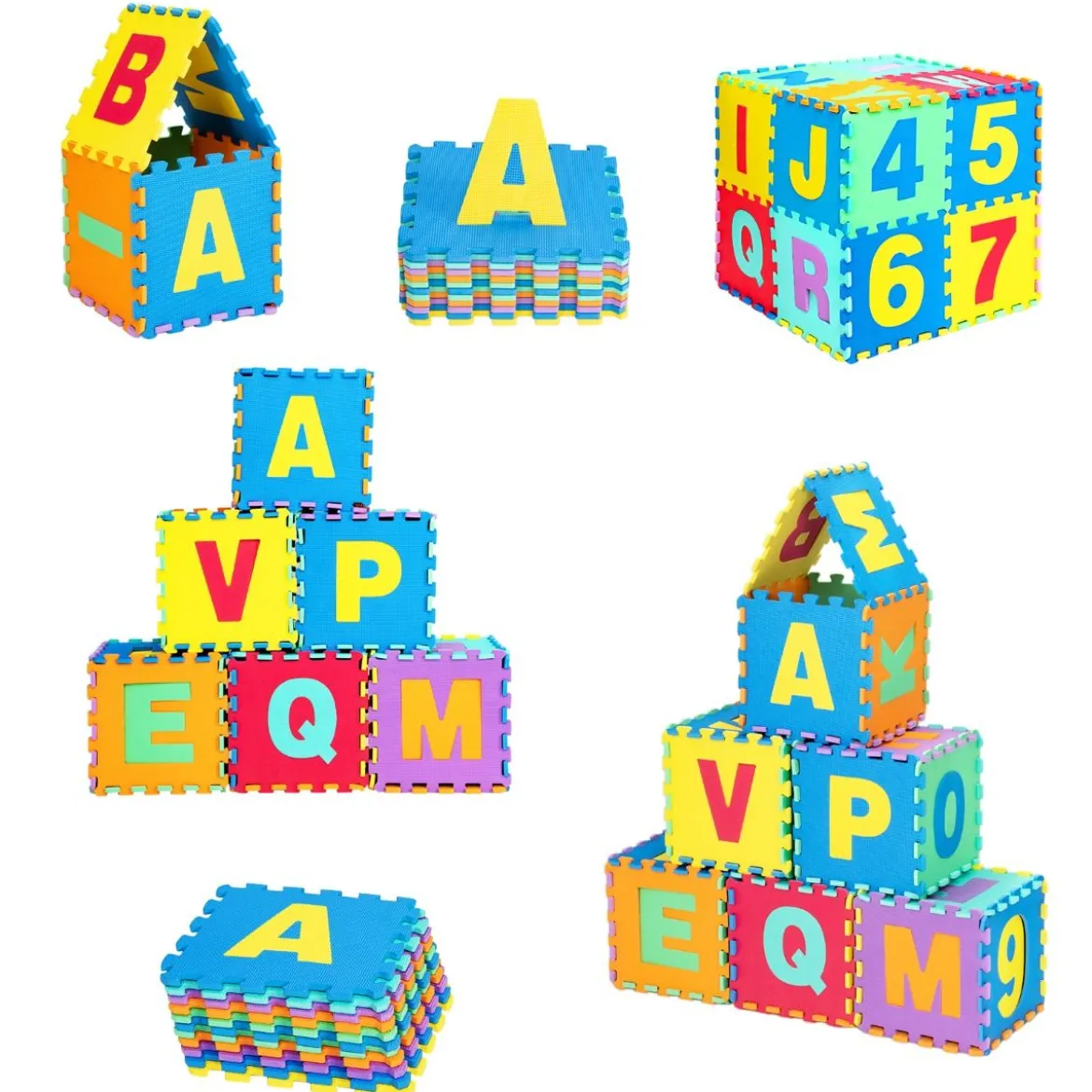 72-teilige Bodenpuzzle-Spielmatte für Kinder Puzzlematte Kinder Spielmatte 31,5 x 31,5 x 1 cm Bunt