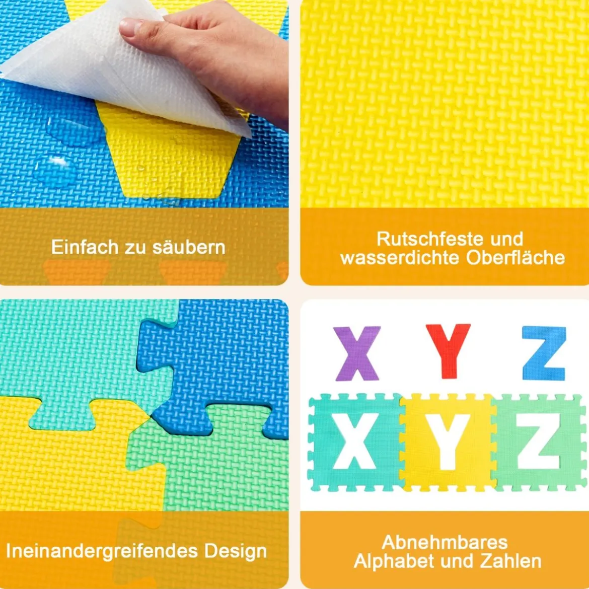 72-teilige Bodenpuzzle-Spielmatte für Kinder Puzzlematte Kinder Spielmatte 31,5 x 31,5 x 1 cm Bunt