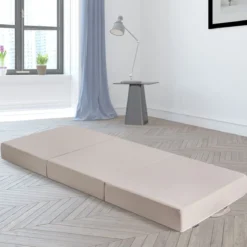 3-teilige Faltmatratze Klappmatratze aus Schaumstoff Gästematratze klappbar 195 x 75 x 15cm Beige