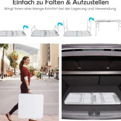 2-Teilige Klappbare Mehrzwecktische Campingtisch mit Ausziehfunktion Weiß