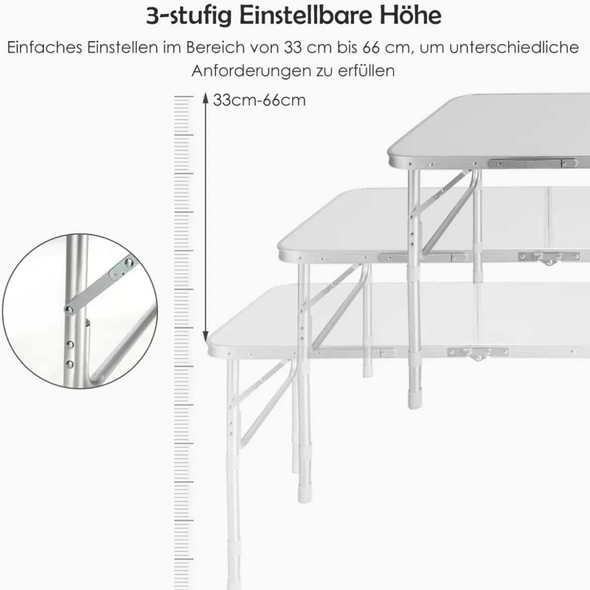 2-Teilige Klappbare Mehrzwecktische Campingtisch mit Ausziehfunktion Weiß