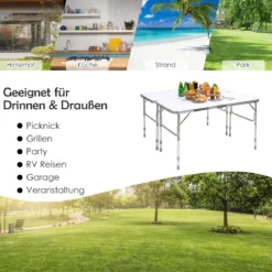 2-Teilige Klappbare Mehrzwecktische Campingtisch mit Ausziehfunktion Weiß