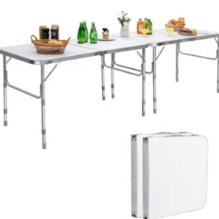 2-Teilige Klappbare Mehrzwecktische Campingtisch mit Ausziehfunktion Weiß