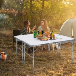 2-Teilige Klappbare Mehrzwecktische Campingtisch mit Ausziehfunktion Weiß
