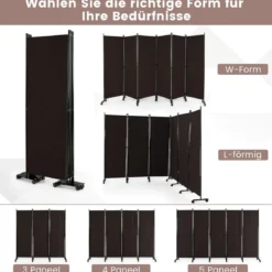 6-Teiliger Faltbarer Raumteiler 172 cm Hoher Sichtschutz mit Feststellbaren Rädern Braun