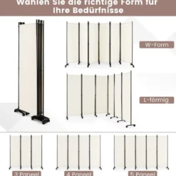 6-Teiliger Faltbarer Raumteiler 172 cm Hoher Sichtschutz mit Feststellbaren Rädern Beige