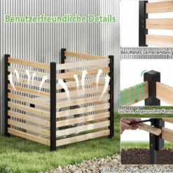 3-teiliger Gartenzaun aus Tannenholz mit Erdspieße & Verstellbarem Winkel Dekorativer Sichtschutzzaun