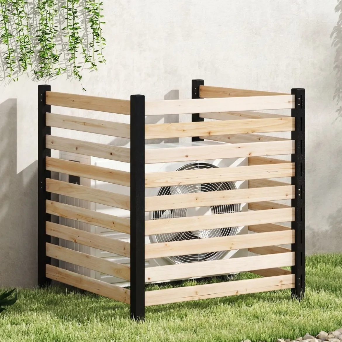 3-teiliger Gartenzaun aus Tannenholz mit Erdspieße & Verstellbarem Winkel Dekorativer Sichtschutzzaun
