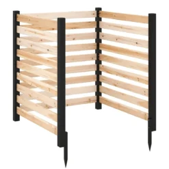 3-teiliger Gartenzaun aus Tannenholz mit Erdspieße & Verstellbarem Winkel Dekorativer Sichtschutzzaun