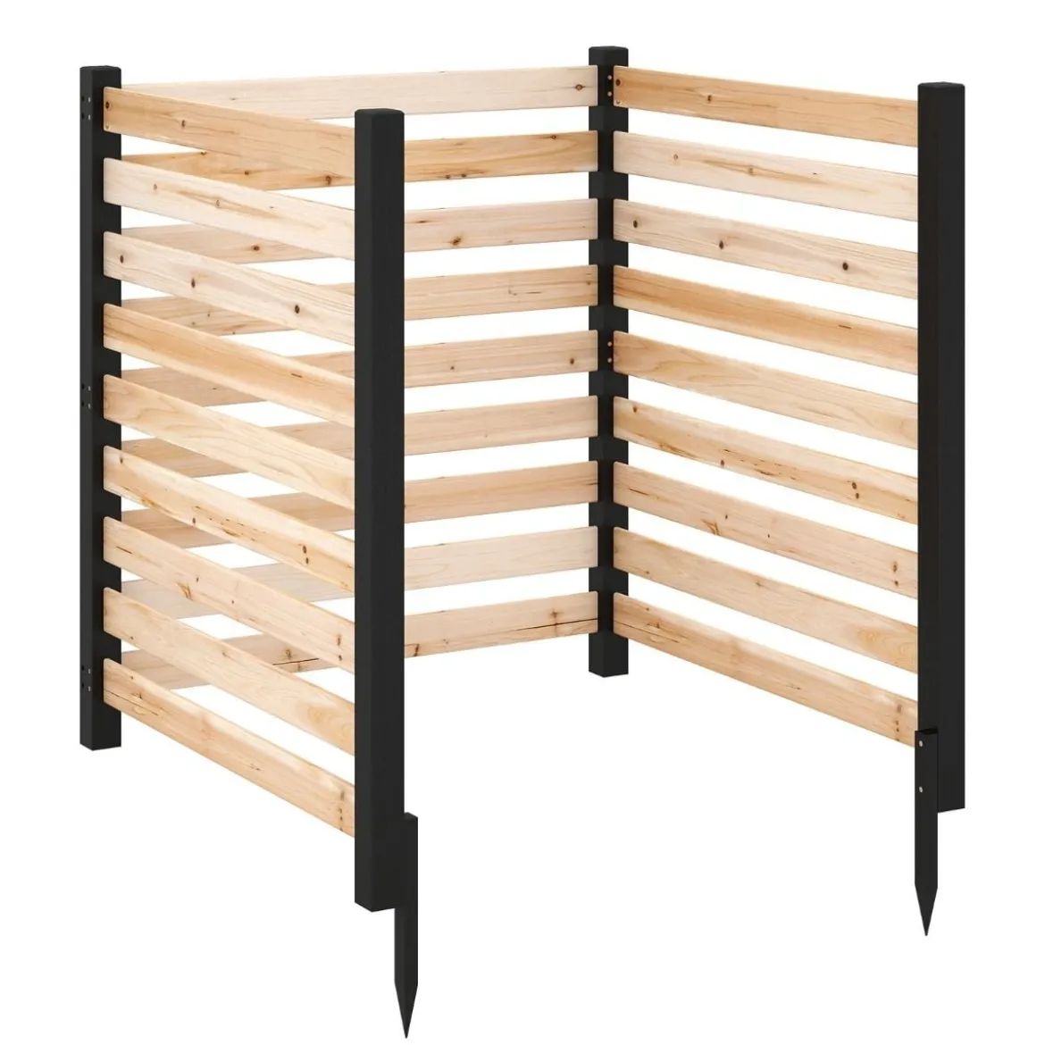 3-teiliger Gartenzaun aus Tannenholz mit Erdspieße & Verstellbarem Winkel Dekorativer Sichtschutzzaun