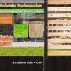 3-teiliger Gartenzaun aus Tannenholz mit Erdspieße & Verstellbarem Winkel Dekorativer Sichtschutzzaun
