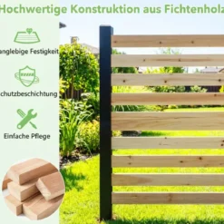 2-teiliger Gartenzaun mit Holzpfählen Sichtschutzzaun Dekorativer Steckzaun Natur