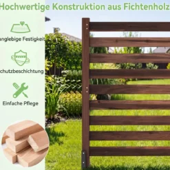 4-teiliger Gartenzaun mit Holzpfählen Sichtschutzzaun Dekorativer Steckzaun Braun