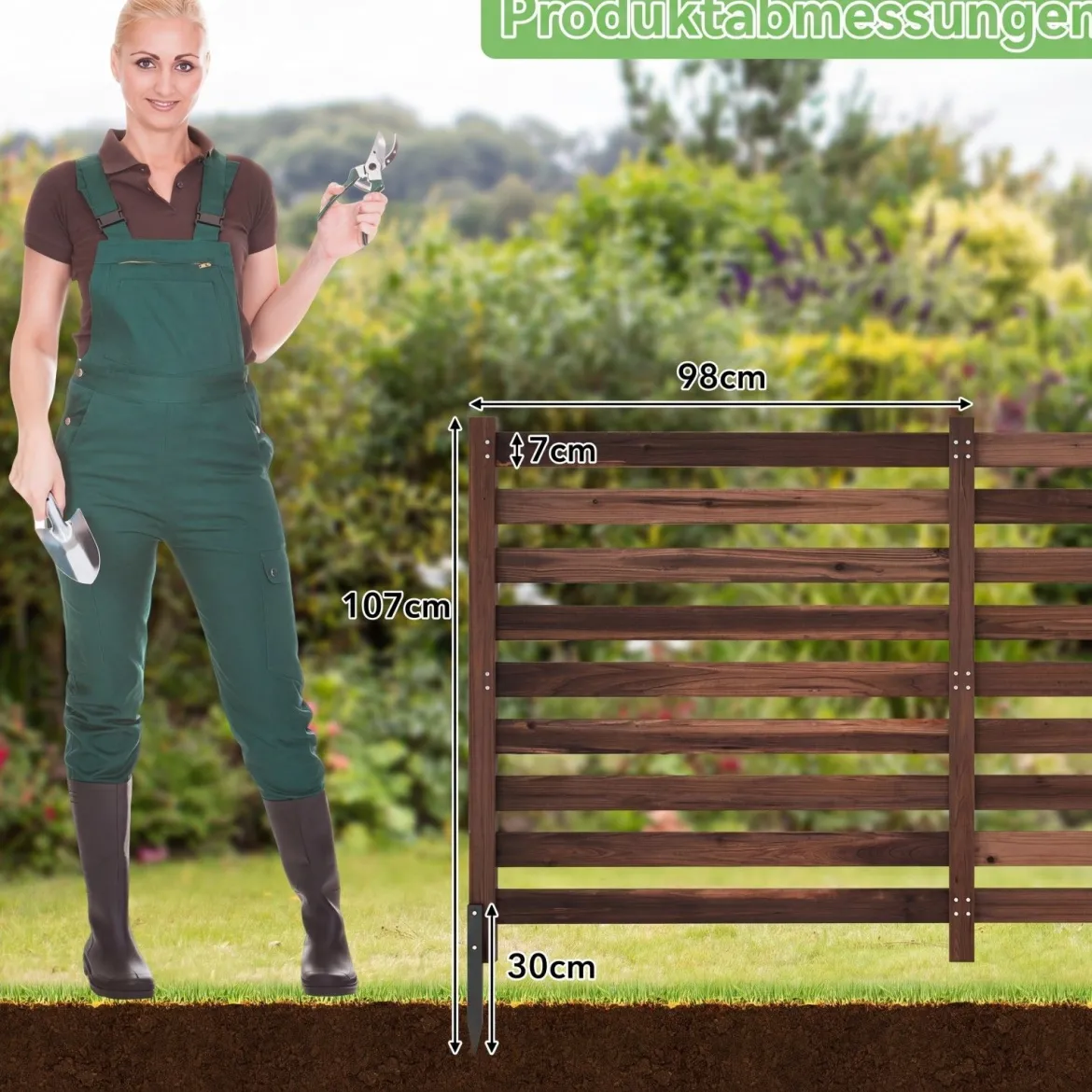 4-teiliger Gartenzaun mit Holzpfählen Sichtschutzzaun Dekorativer Steckzaun Braun