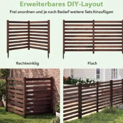 4-teiliger Gartenzaun mit Holzpfählen Sichtschutzzaun Dekorativer Steckzaun Braun