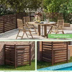 4-teiliger Gartenzaun mit Holzpfählen Sichtschutzzaun Dekorativer Steckzaun Braun
