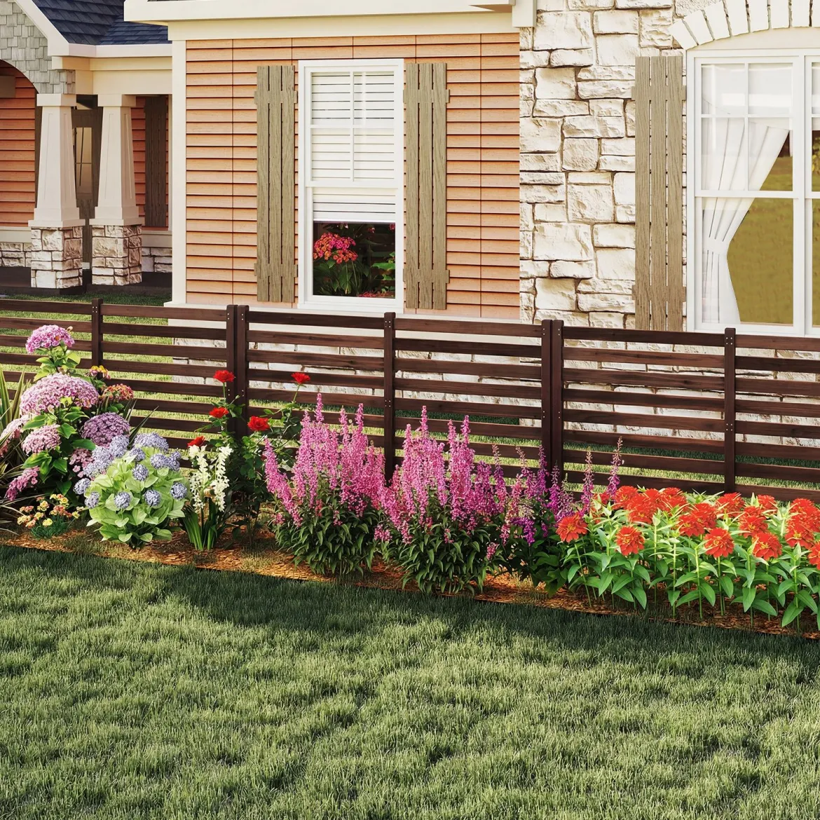 4-teiliger Gartenzaun mit Holzpfählen Sichtschutzzaun Dekorativer Steckzaun Braun