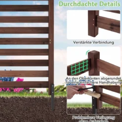 4-teiliger Gartenzaun mit Holzpfählen Sichtschutzzaun Dekorativer Steckzaun Braun