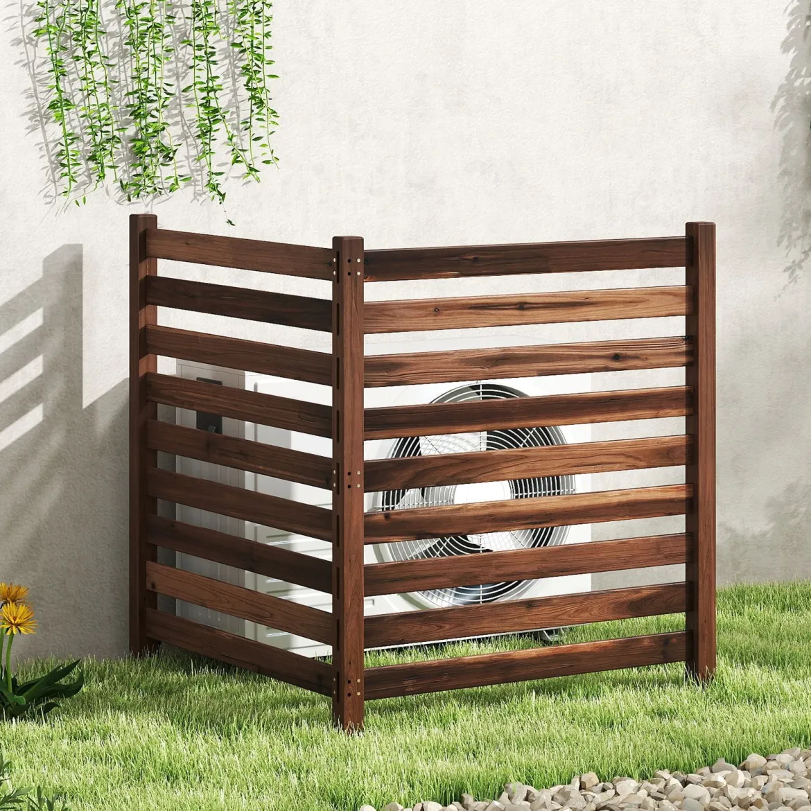 4-teiliger Gartenzaun mit Holzpfählen Sichtschutzzaun Dekorativer Steckzaun Braun