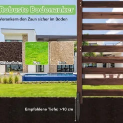 2-teiliger Gartenzaun mit Holzpfählen Sichtschutzzaun Dekorativer Steckzaun Braun