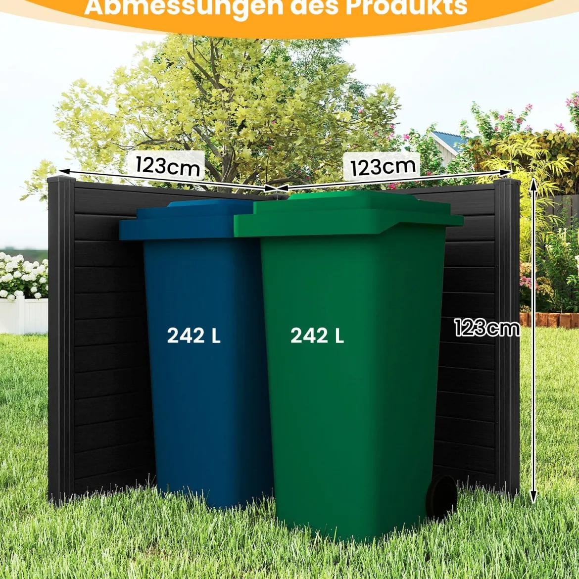 4-teiliger Gartenzaun mit Pfosten aus Verzinkte Metall & Schutzkappen Dekorativer Sichtschutzzaun Schwarz