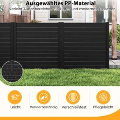 4-teiliger Gartenzaun mit Pfosten aus Verzinkte Metall & Schutzkappen Dekorativer Sichtschutzzaun Schwarz