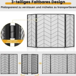 3-teiliger klappbarer Funkenschutz mit dekorative Kaminbarriere aus Drahtgeflecht Fischgrätenmuster