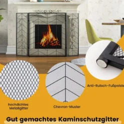 3-teiliger klappbarer Funkenschutz mit dekorative Kaminbarriere aus Drahtgeflecht Fischgrätenmuster