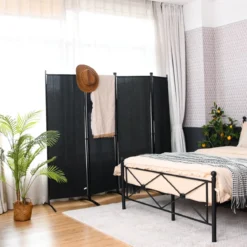4-teiliger Klappbarer Trennwand Sichtschutz für Zuhause, Büro 220 x 51 x 173 cm Schwarz