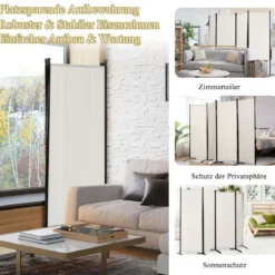 4-teiliger Klappbarer Trennwand Sichtschutz für Zuhause Büro 220 x 51 x 173 cm Weiß