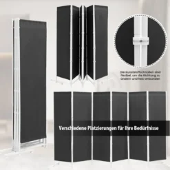 6-teiliger Raumteiler mit Langlebigen Scharnieren & Metallbasis 300 cm Lang Grau