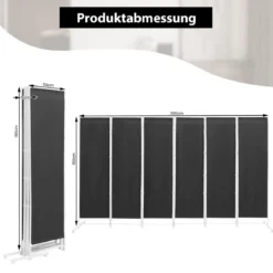 6-teiliger Raumteiler mit Langlebigen Scharnieren & Metallbasis 300 cm Lang Grau