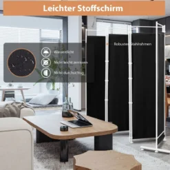 6-teiliger Raumteiler mit Langlebigen Scharnieren & Stahlstützbasis 300x180 cm Schwarz