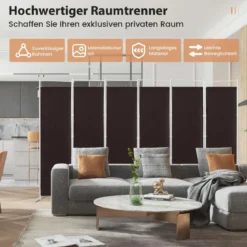 6-teiliger Raumteiler mit Langlebigen Scharnieren & Metallbasis 300 cm Lang Braun
