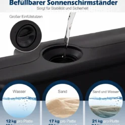 4-Teiliger Schirmständer Wetterfestes Schirmgewicht für Ampelschirm mit Griff Ampelschirmgewicht HDPE Schwarz