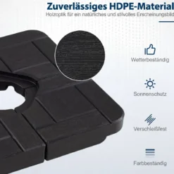 4-Teiliger Schirmständer Wetterfestes Schirmgewicht für Ampelschirm mit Griff Ampelschirmgewicht HDPE Schwarz