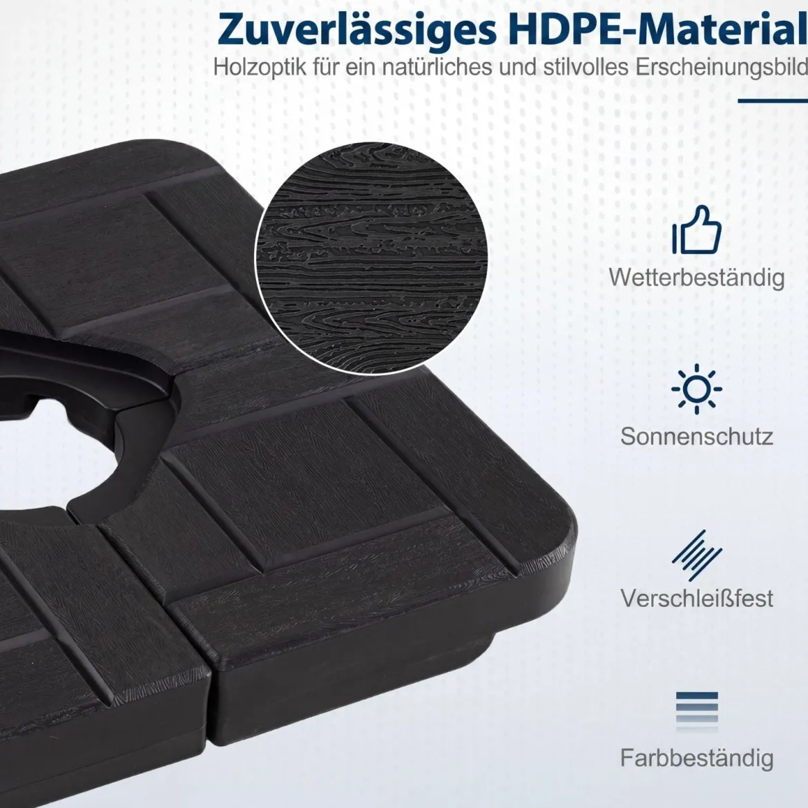 4-Teiliger Schirmständer Wetterfestes Schirmgewicht für Ampelschirm mit Griff Ampelschirmgewicht HDPE Schwarz