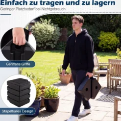 4-Teiliger Schirmständer Wetterfestes Schirmgewicht für Ampelschirm mit Griff Ampelschirmgewicht HDPE Schwarz