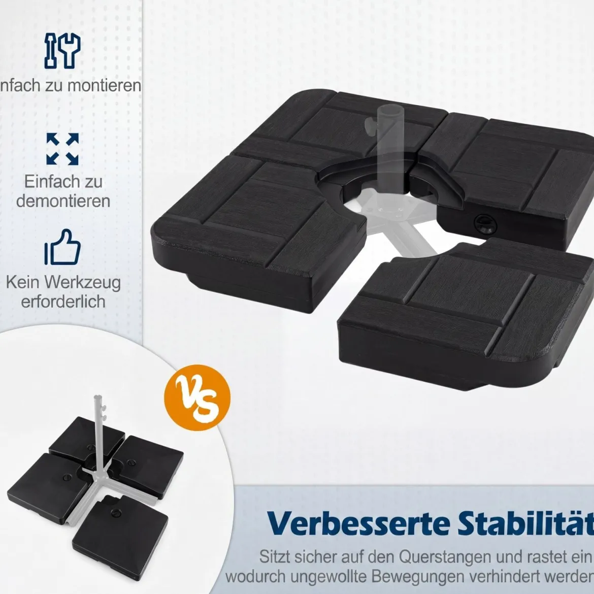 4-Teiliger Schirmständer Wetterfestes Schirmgewicht für Ampelschirm mit Griff Ampelschirmgewicht HDPE Schwarz