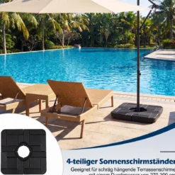4-Teiliger Schirmständer Wetterfestes Schirmgewicht für Ampelschirm mit Griff Ampelschirmgewicht HDPE Schwarz