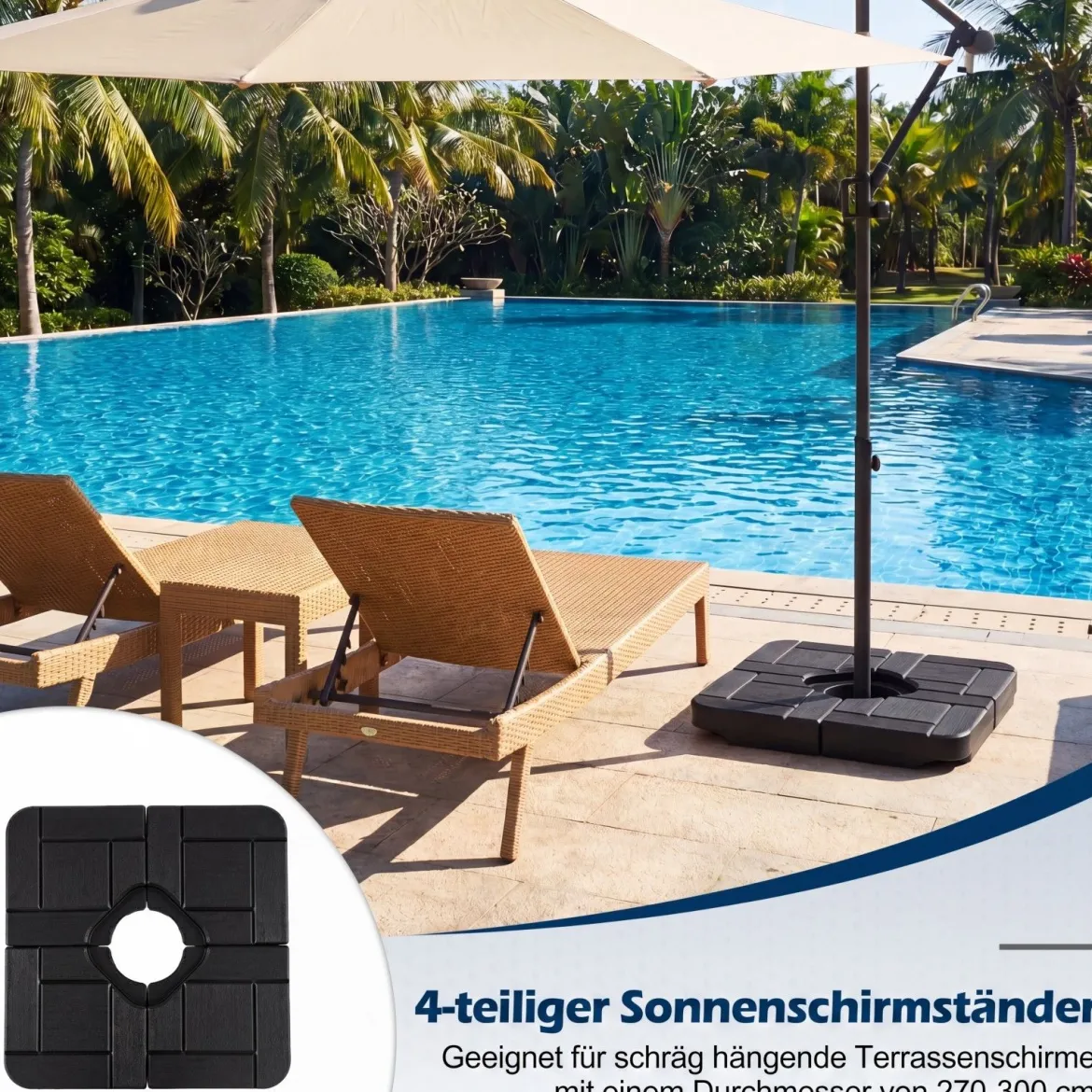 4-Teiliger Schirmständer Wetterfestes Schirmgewicht für Ampelschirm mit Griff Ampelschirmgewicht HDPE Schwarz