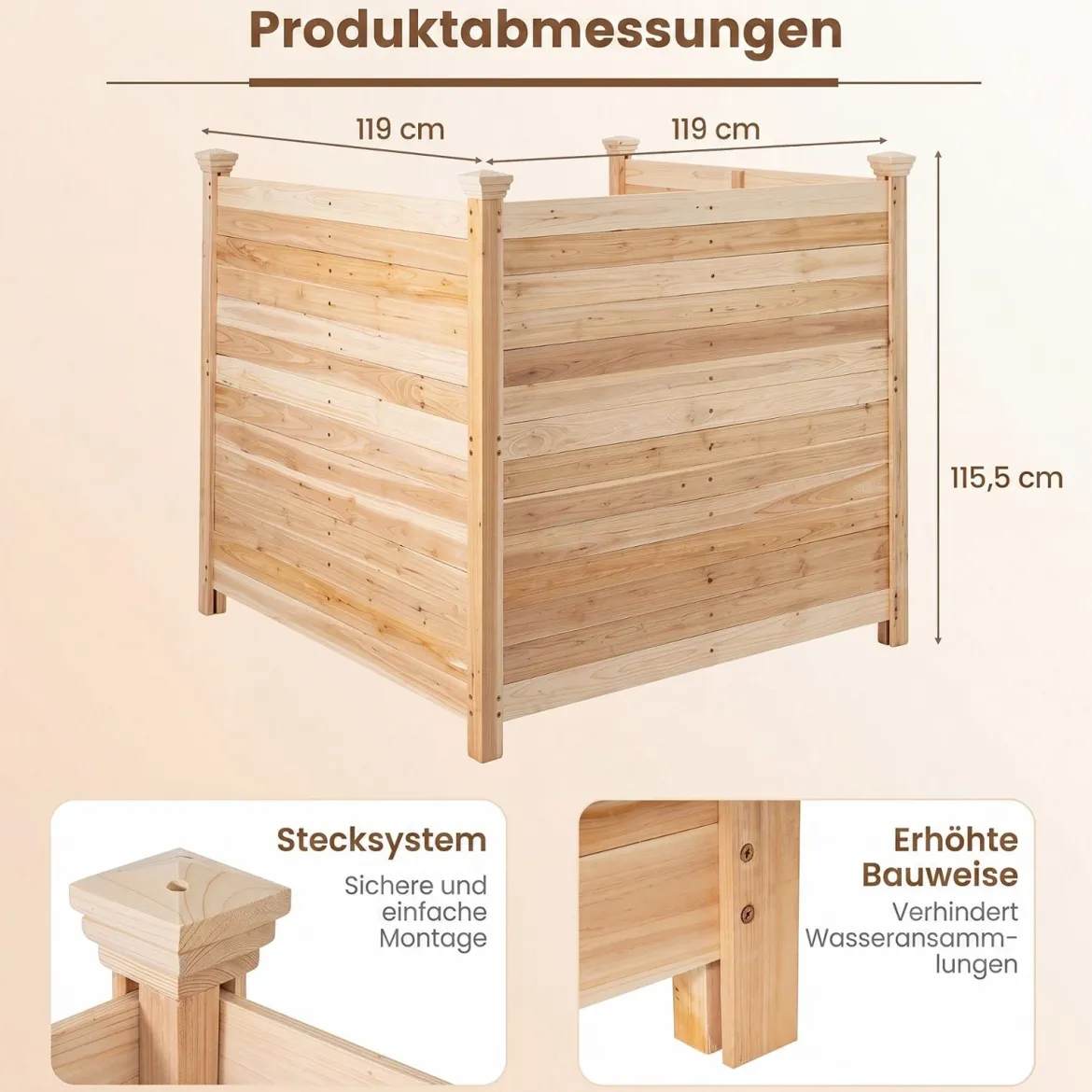 3-Teiliger Sichtschutzzaun aus Tannenholz Gartenzaun für Klimaanlage & Wärmepumpe Natur