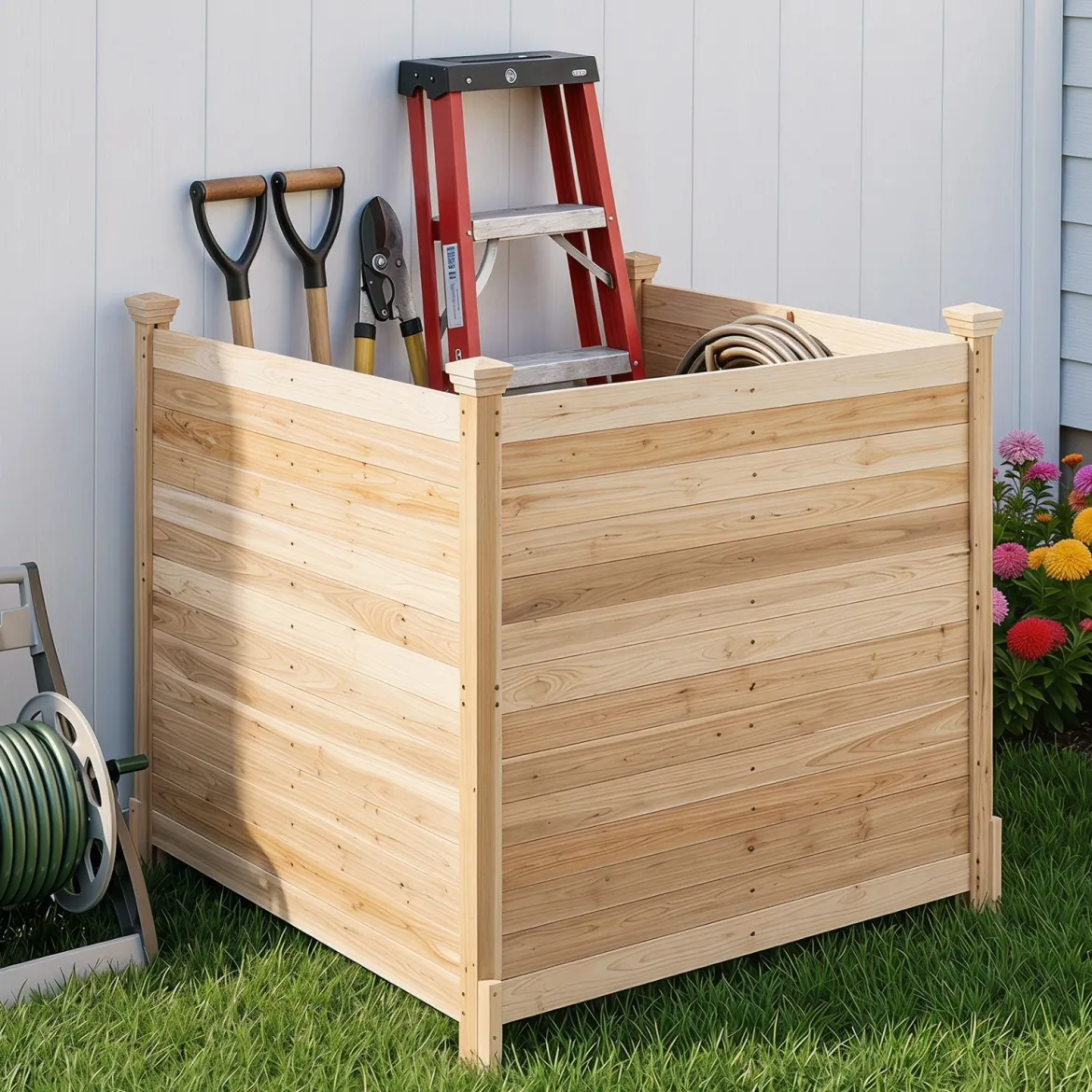 3-Teiliger Sichtschutzzaun aus Tannenholz Gartenzaun für Klimaanlage & Wärmepumpe Natur