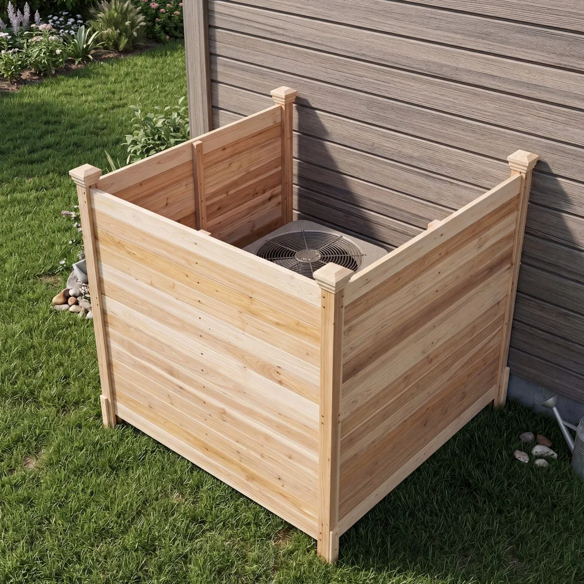 3-Teiliger Sichtschutzzaun aus Tannenholz Gartenzaun für Klimaanlage & Wärmepumpe Natur